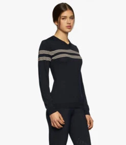 Cavalleria Toscana Merino V-Neck Sweater -Marys Tack and Feed Store V neck sweater navy side MAD113 LA035 7901 ct 32139.1650668197