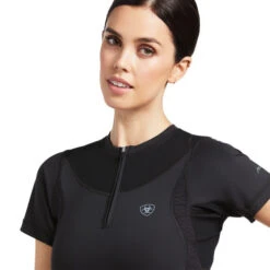 Ariat Ascent Crew Short Sleeve Baselayer -Marys Tack and Feed Store ascent crew SS baselayer black front detail 10039200 ariat 94382.1645830240
