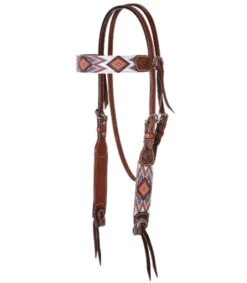 Circle Y Beaded Aztec Infinity Brow Headstall -Marys Tack and Feed Store bead aztec infinity brow hs brown white side x0221 2004 circle y 56870.1665178703