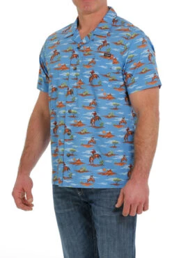 Men's Cinch Camp Tumbleweed Bronc Shirt -Marys Tack and Feed Store camp tumbleweed bronc ss blue side MTW1401024 cinch 31048.1678752980