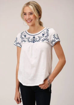 Roper Embroidered Yoke Tee -Marys Tack and Feed Store embroid yoke ss white front 0303905133018 karman 41748.1678155890