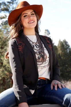 Cruel Denim Embroidered Blazer 7 Cruel Denim Embroidered Blazer -Marys Tack and Feed Store embroidered blazer brown front CWJ7274003 miller international 33213.1691012405