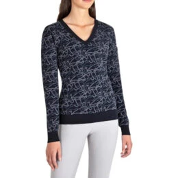Equiline Engre Jacquard V-Neck Sweater -Marys Tack and Feed Store engre v neck jaquard blue front R09774 245 equiline 15305.1661441760