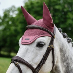 LeMieux Essence Acoustic Ear Bonnet S25 -Marys Tack and Feed Store essence softshell ear bonnet rosewood in use IT05921 lemieux 23877.1741806531