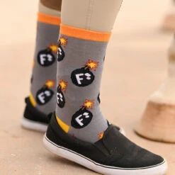 Dreamers & Schemers F Bomb Crew Socks -Marys Tack and Feed Store f bomb crew socks grey orang detail F BOMB CREW SOCKS dreamers 71761.1743277713