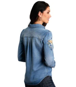 Stetson Floral Embroidered Tencel Shirt -Marys Tack and Feed Store floral emb shirt ls denim back 1105005656047 stetson 12696.1666832173