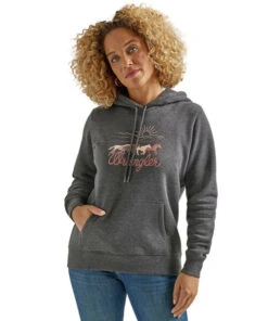 Wrangler Horse Stampede Hoodie -Marys Tack and Feed Store horse hoodie caviar front 112336437 wrangler 12880.1689452359