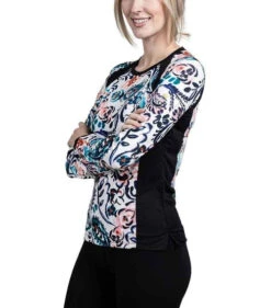 Kastel Denmark Crew Neck Shirt Long Sleeve -Marys Tack and Feed Store ikat paisley crew LS teal side LSCIPXS kastel 81583.1673037604