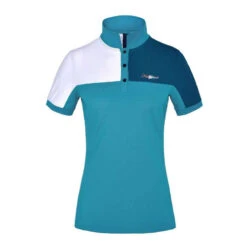 Kingsland Janey Tech Polo -Marys Tack and Feed Store janey polo green lagoon front 211 PT 717 439 KL 31671.1612988678