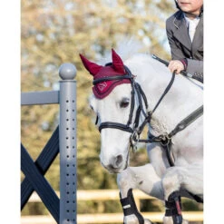 LeMieux Junior Pro Fly Bonnet -Marys Tack and Feed Store junior pro fly bonnet burgundy lifestyle 5834 lemieux 46182.1670603318