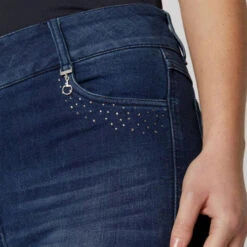 Horze Kaia Crystal Denim Full Seat Breeches -Marys Tack and Feed Store kaia denim FS crystals front pocket 36684 DNB horze 49248.1652824164