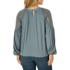 Wrangler Lace Inset Blouson Top 9 Wrangler Lace Inset Blouson Top -Marys Tack and Feed Store lace insert top LS blue back 112317889 wrangler 74946.1657729700