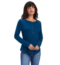 Ariat Lace Shoulder Henley Long Sleeve -Marys Tack and Feed Store lace shoulder henley ls hydra front 10041341 ariat 54524.1659990870