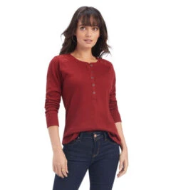 Ariat Lace Shoulder Henley Long Sleeve -Marys Tack and Feed Store lace shoulder henley ls rouge front 10041340 ariat 42654.1659990940