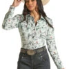 Rock & Roll Dale Brisby Mint Cactus Print Shirt -Marys Tack and Feed Store lds brisby cactus ls mint front RRWSOSR0Q7 rock n roll denim 01837.1677356904