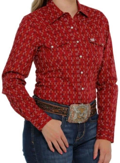 Cinch Ladies Print Snap Shirt -Marys Tack and Feed Store lds cinch print shirt ls red side MSW9201036 cinch 24436.1677543980