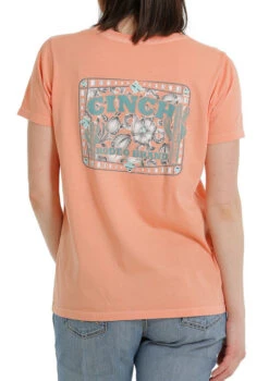 Ladies Cinch Rodeo Brand Tee Short Sleeve -Marys Tack and Feed Store lds rodeo brand ss coral back MSK7901001 cinch 20992.1677609757