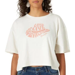Wrangler Long Live Cowgirls Crop Tee -Marys Tack and Feed Store live cowgirls ss offwhite detail 112318823 wrangler 60392.1663118742