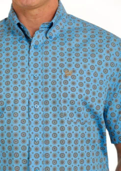 Men's Cinch Geo Print Shirt Short Sleeve -Marys Tack and Feed Store medallion print ss blue detail MTW1111423 cinch 01836.1684806049
