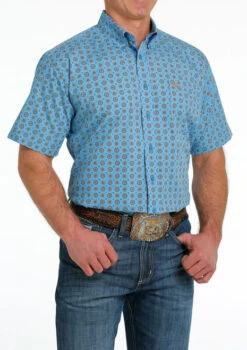 Men's Cinch Geo Print Shirt Short Sleeve -Marys Tack and Feed Store medallion print ss blue side MTW1111423 cinch 50549.1684806043