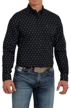 Cinch Modern Fit Print Shirt Long Sleeve -Marys Tack and Feed Store moder fit print ls navy front MTW1347045 miller 93422.1652992351