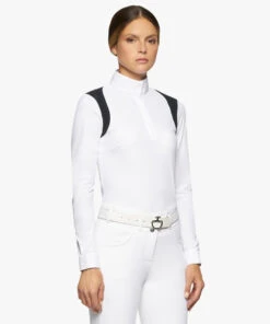 Cavalleria Toscana Perforated Insert Shirt Long Sleeve -Marys Tack and Feed Store perforated insert ls white navy side CAD216 JE022 0179 CT 83589.1660260144