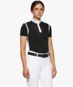 Cavalleria Toscana Pique Contour Polo Short Sleeve -Marys Tack and Feed Store pique contour polo ss black side POD290 PA048 9999 cavalleria toscana 37701.1656713794