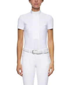 Cavalleria Toscana Pleated Shirt Short Sleeve -Marys Tack and Feed Store pleated jersey SS white front CAD153 JE022 0001 CT 04632.1670880188