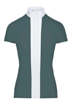 Cavalleria Toscana Pleated Shirt Short Sleeve -Marys Tack and Feed Store pleated jersey ss teal front CAD153 JE022 5900 CT 65273.1670880192