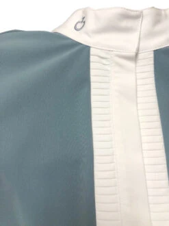 Cavalleria Toscana Pleated Shirt Short Sleeve -Marys Tack and Feed Store pleated jersey ss teal front detail CAD153 JE022 5900 CT 99334.1670880204