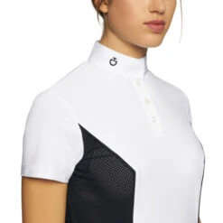 Cavalleria Toscana Perforated Sides Competition Polo -Marys Tack and Feed Store polo perforated insert ss white navy front detail POD295 JE022 0179 cavalleria toscana 92251.1690499471