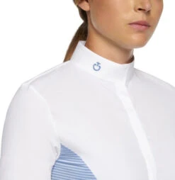 Cavalleria Toscana Seersucker Poplin Bib Shirt -Marys Tack and Feed Store poplin bib compete ls light blue front detail CAD206 JE146 Q730 cavalleria toscana 88378.1656799729