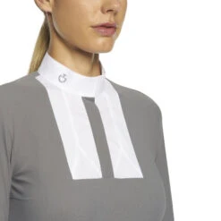 Cavalleria Toscana Poplin Bib Competition LS Polo -Marys Tack and Feed Store poplin bib jersey comp polo LS grey collar POD256 JE022 8980 CT 14669.1655842564