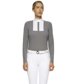 Cavalleria Toscana Poplin Bib Competition LS Polo -Marys Tack and Feed Store poplin bib jersey comp polo LS grey front POD256 JE022 8980 CT 20230.1655842549
