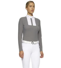 Cavalleria Toscana Poplin Bib Competition LS Polo -Marys Tack and Feed Store poplin bib jersey comp polo LS grey side POD256 JE022 8980 CT 06158.1655842545