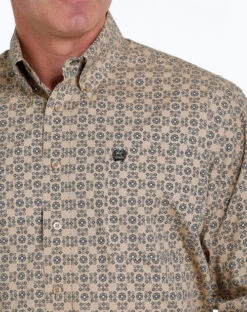 Men's Cinch Khaki Geo Print Shirt Long Sleeve -Marys Tack and Feed Store print shirt ls khaki detail MTW1105532 cinch 59727.1677603793