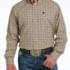 Men's Cinch Khaki Geo Print Shirt Long Sleeve -Marys Tack and Feed Store print shirt ls khaki front MTW1105532 cinch 77034.1677603794