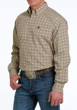 Men's Cinch Khaki Geo Print Shirt Long Sleeve -Marys Tack and Feed Store print shirt ls khaki side MTW1105532 cinch 73232.1677603798