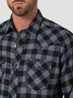 Men's Wrangler Black Buffalo Plaid Shirt -Marys Tack and Feed Store retro buffalo plaid black detail 112330472 wrangler 45917.1689457985