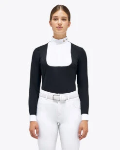 Cavalleria Toscana REVO Pleated Bib Show Shirt -Marys Tack and Feed Store revo pleated bib ls black front CAD210 JC031 9999 cavalleria toscana 75345.1659823879