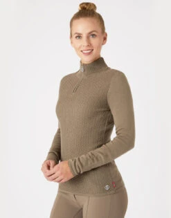 B Vertigo Ruth 1/4 Zip Sweater -Marys Tack and Feed Store ruth sweater shiitake beige rider 33546 SBE b vertigo 07804.1667873014