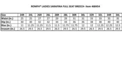 Romfh Sarafina Full Seat Breeches Seasonal Colors -Marys Tack and Feed Store sarafina full seat breech size chart 468454 romfh 84810.1598727878