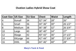 Ovation Hybrid Show Coat 7 Ovation Hybrid Show Coat -Marys Tack and Feed Store size chart hybrid show coat 471156 ovation 79403.1622761550