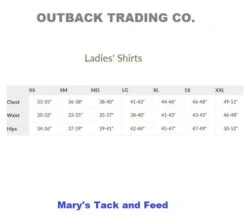 Outback Ladies Big Shirt -Marys Tack and Feed Store size chart ladies shirt outback 24338.1664565542
