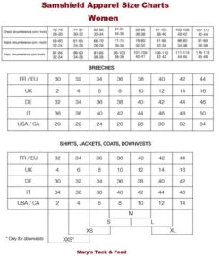 Samshield Ambre Knee Grip Breeches -Marys Tack and Feed Store size guide women samshield 99158.1638830008