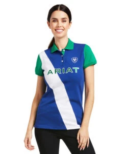 Ariat Taryn Polo Short Sleeve -Marys Tack and Feed Store taryn polo SS blue pool front 10039377 ariat 91525.1645652318