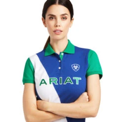 Ariat Taryn Polo Short Sleeve -Marys Tack and Feed Store taryn polo SS blue pool front detail 10039377 ariat 17274.1645652351