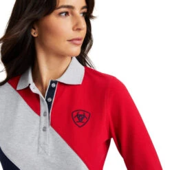 Ariat Taryn Polo Long Sleeve -Marys Tack and Feed Store taryn polo ls red grey navy detail 10041356 ariat 93116.1661217908