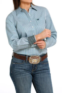 Cinch Tencel Mint Stripe Shirt -Marys Tack and Feed Store tencel stripe ls blue side MSW9164203 cinch 1 78019.1689020334
