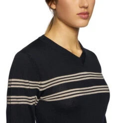 Cavalleria Toscana Merino V-Neck Sweater -Marys Tack and Feed Store v neck sweater navy front detail MAD113 LA035 7901 cavalleria toscana 45487.1650668187